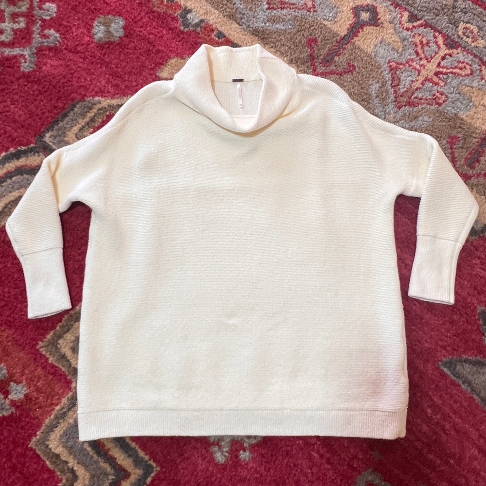 Free People XS Oversized Cream Ottoman Tunic Relaxed Ivory Soft Dressy Sweater - Picture 2 of 14